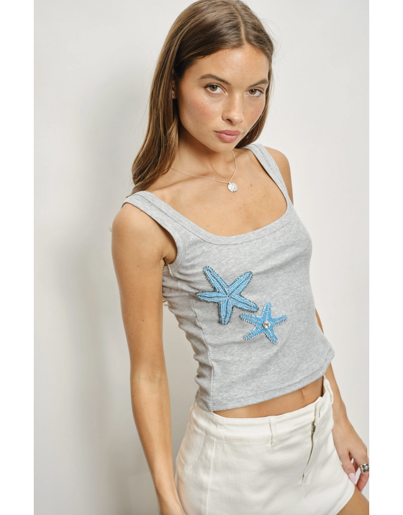 Pretty Garbage Elin Starfish Beaded Ribbed Tank Top