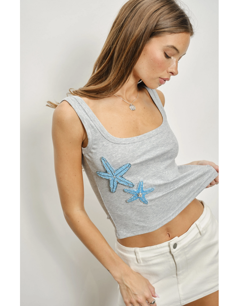 Pretty Garbage Elin Starfish Beaded Ribbed Tank Top