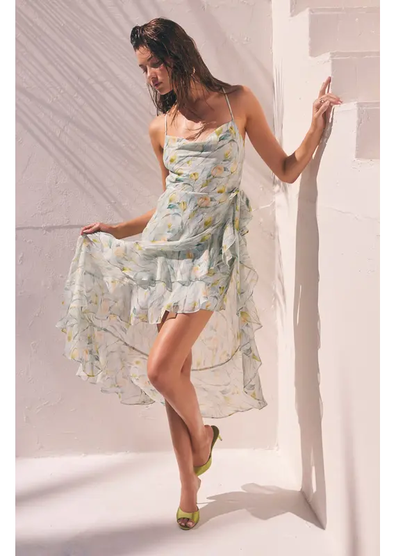 ASTR Candace Cowl Neck High-Low Chiffon Dress