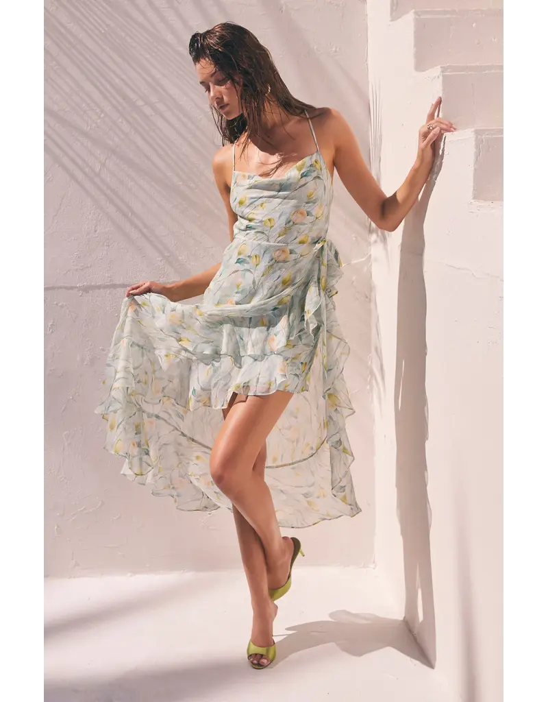 ASTR Candace Cowl Neck High-Low Chiffon Dress