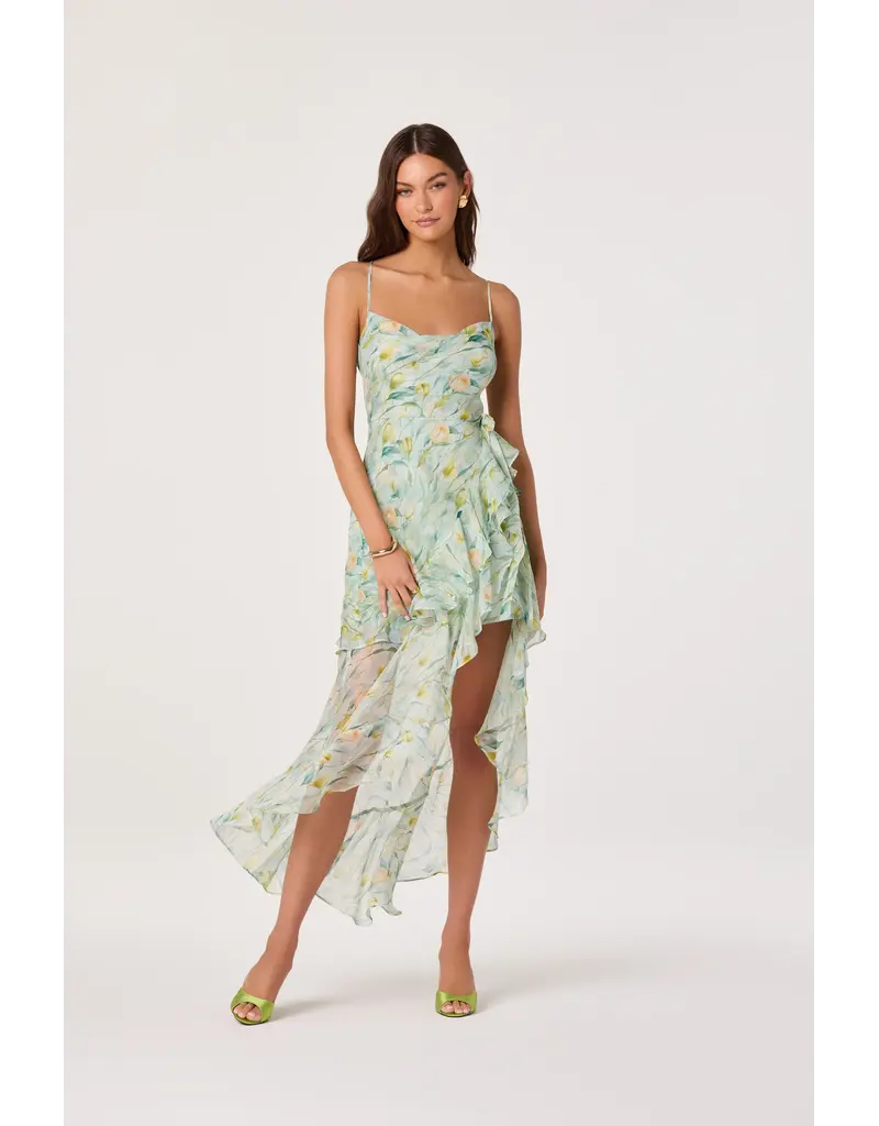 ASTR Candace Cowl Neck High-Low Chiffon Dress