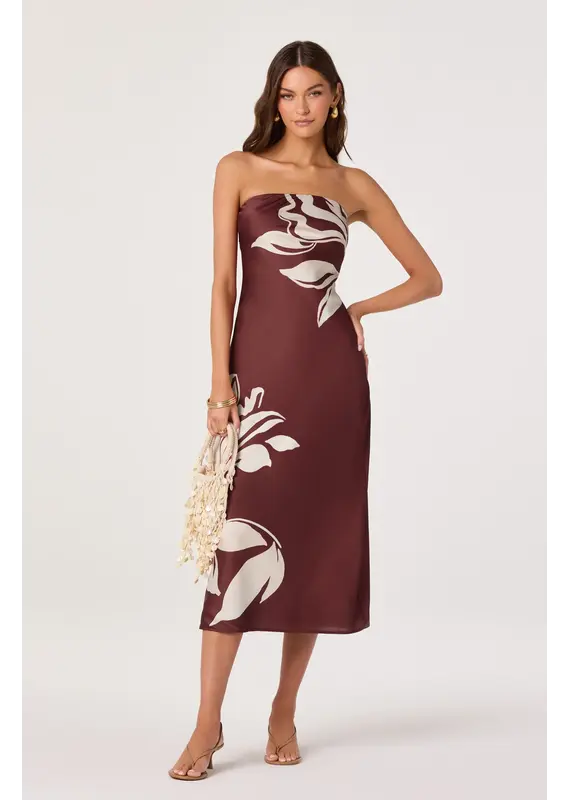 ASTR Annabeth Floral Satin Strapless Maxi Dress