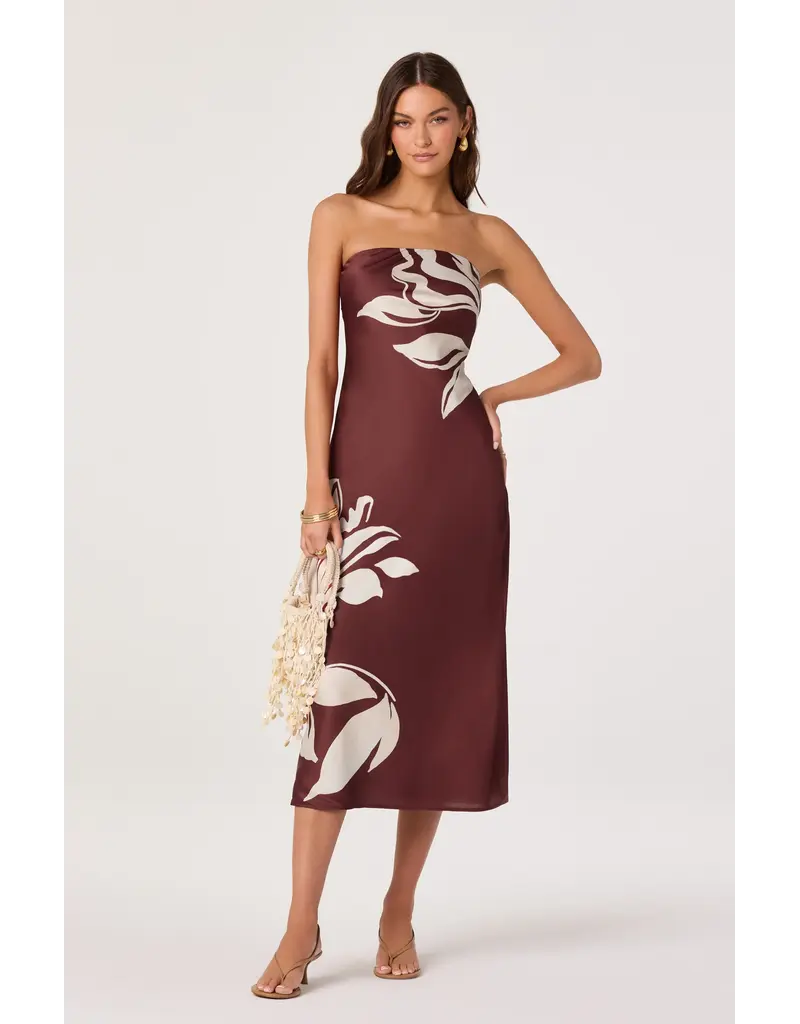 ASTR Annabeth Floral Satin Strapless Maxi Dress