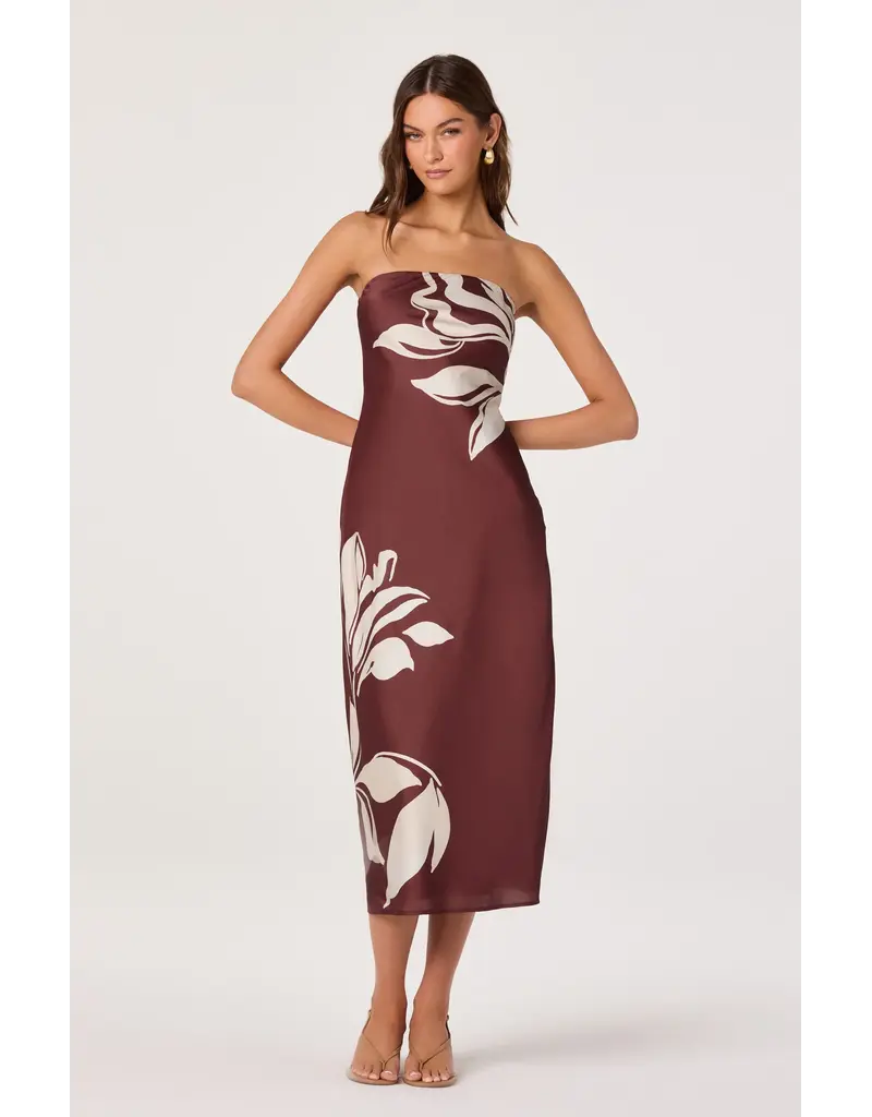 ASTR Annabeth Floral Satin Strapless Maxi Dress