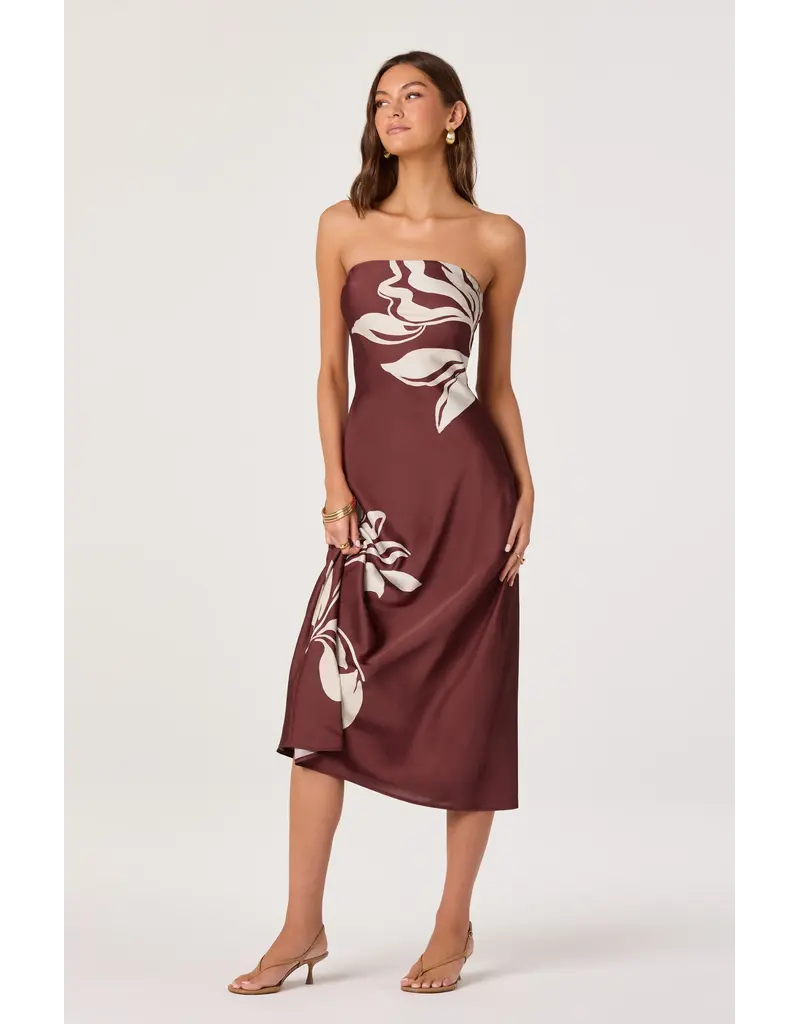 ASTR Annabeth Floral Satin Strapless Maxi Dress