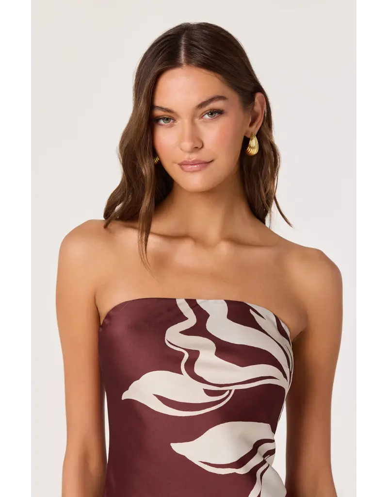ASTR Annabeth Floral Satin Strapless Maxi Dress