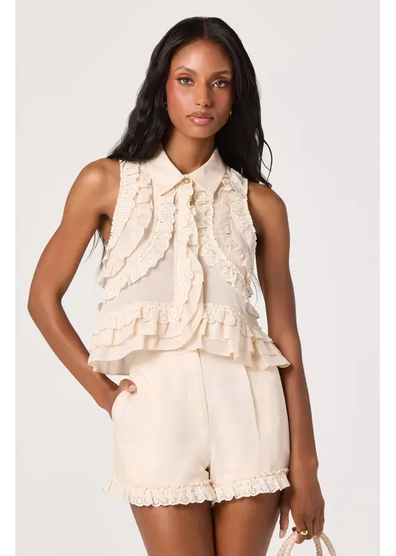 ASTR Nienna Eyelet Ruffle High-Rise Shorts