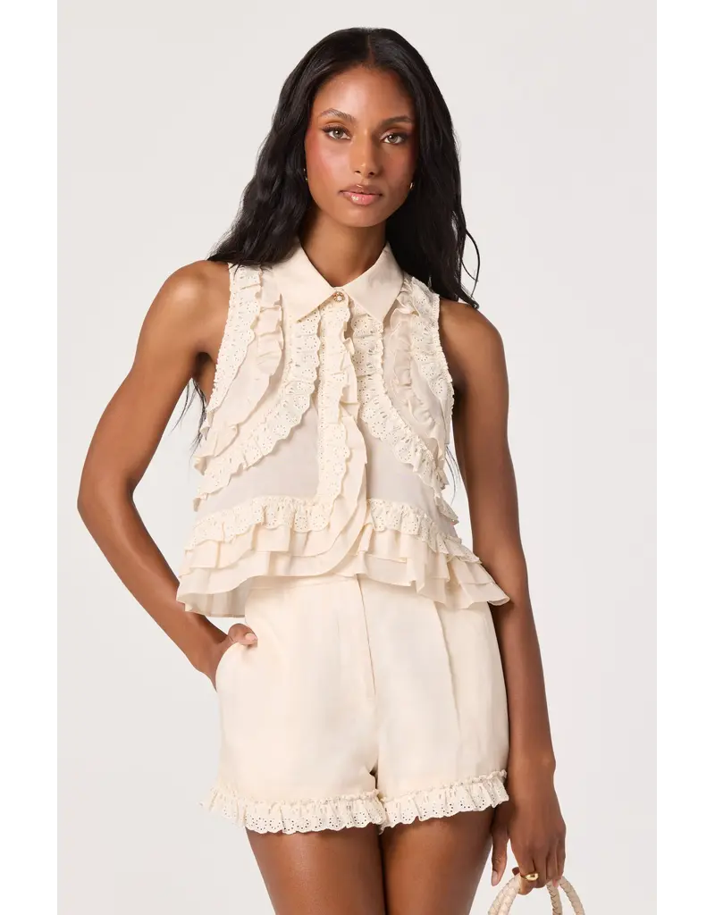 ASTR Nienna Eyelet Ruffle High-Rise Shorts