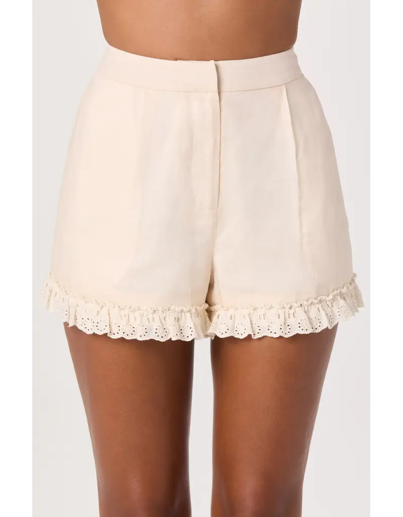ASTR Nienna Eyelet Ruffle High-Rise Shorts