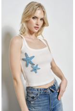 Pretty Garbage Elin Starfish Beaded Ribbed Tank Top