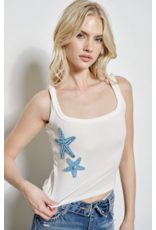 Pretty Garbage Elin Starfish Beaded Ribbed Tank Top