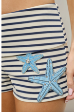 Pretty Garbage Olin Striped Starfish Beaded Shorts