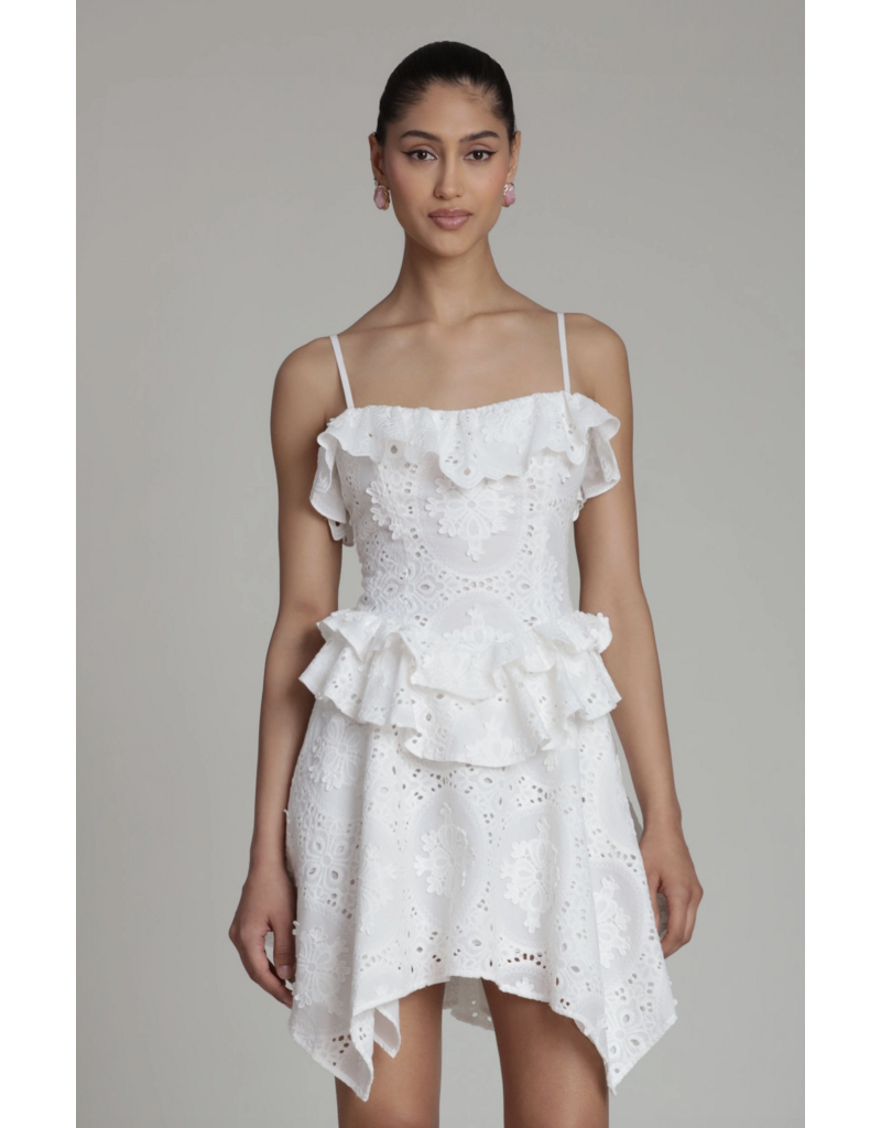 Avec Les Filles Broderie Anglaise Cotton Ruffle Mini Dress