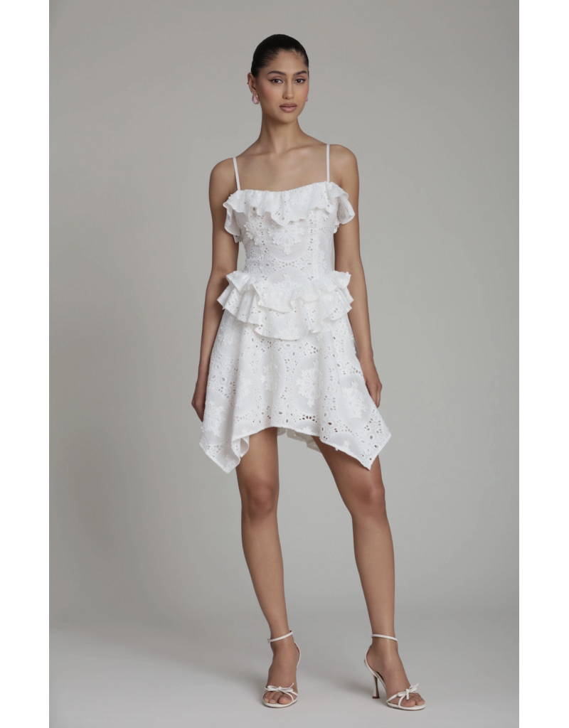 Avec Les Filles Broderie Anglaise Cotton Ruffle Mini Dress