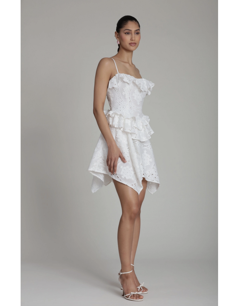 Avec Les Filles Broderie Anglaise Cotton Ruffle Mini Dress