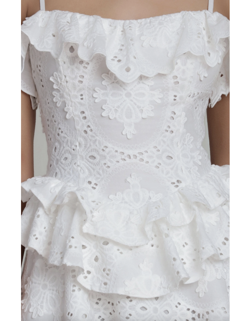 Avec Les Filles Broderie Anglaise Cotton Ruffle Mini Dress