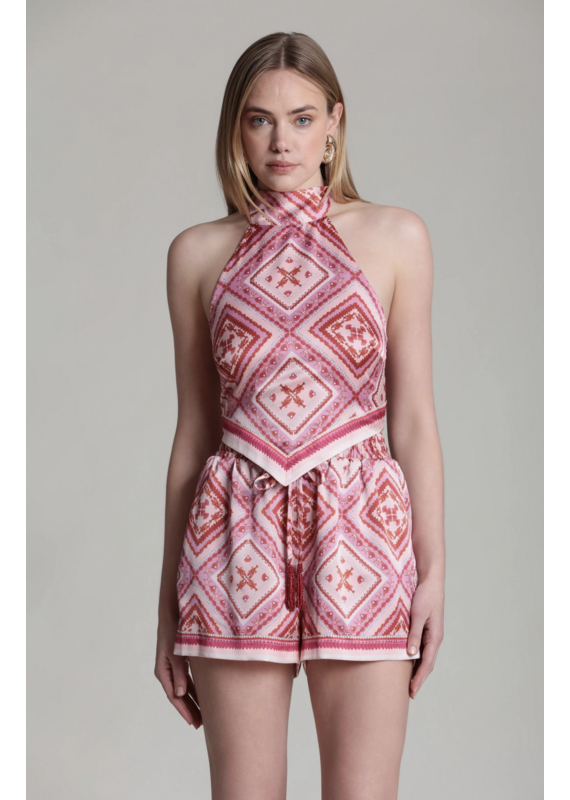 Avec Les Filles Lobster Pearl Scarf Hem Halter Top