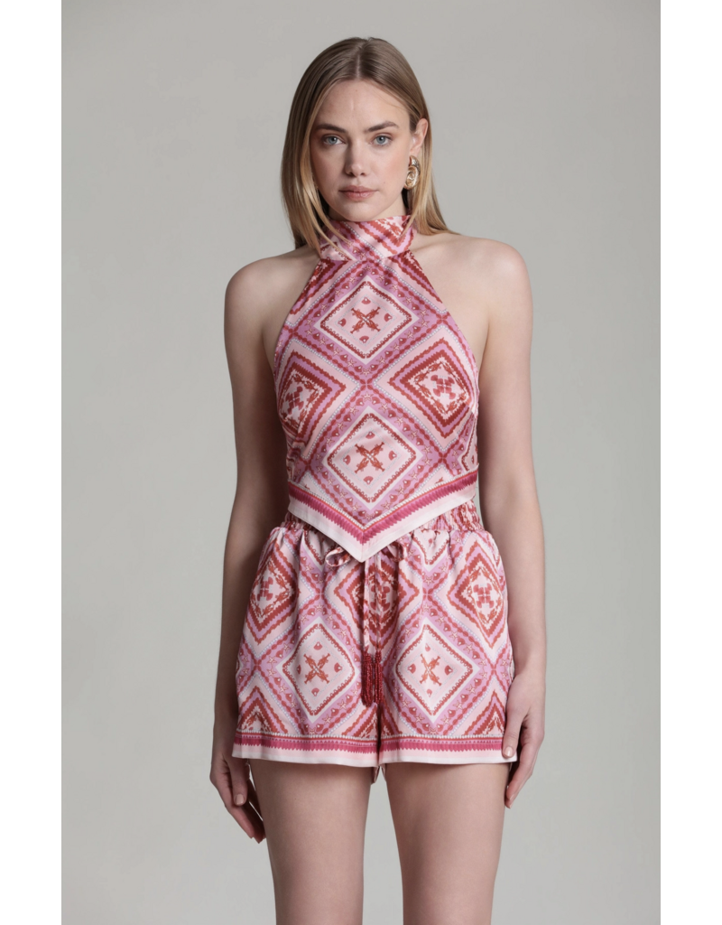 Avec Les Filles Lobster Pearl Scarf Hem Halter Top