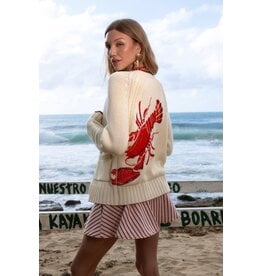 Avec Les Filles Cotton Intarsia Toggle Lobster Cardigan