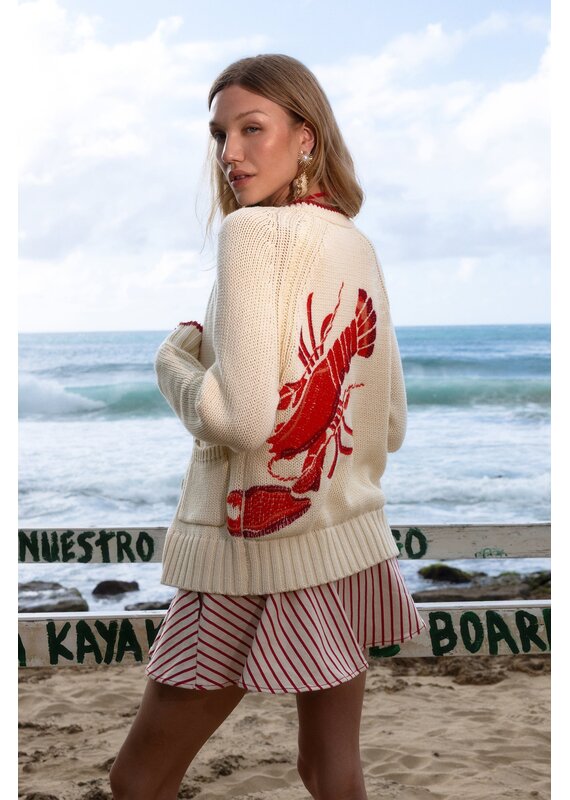 Avec Les Filles Cotton Intarsia Toggle Lobster Cardigan