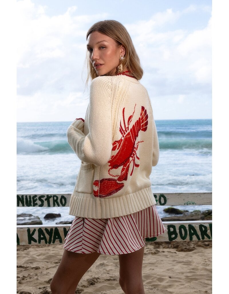 Avec Les Filles Cotton Intarsia Toggle Lobster Cardigan