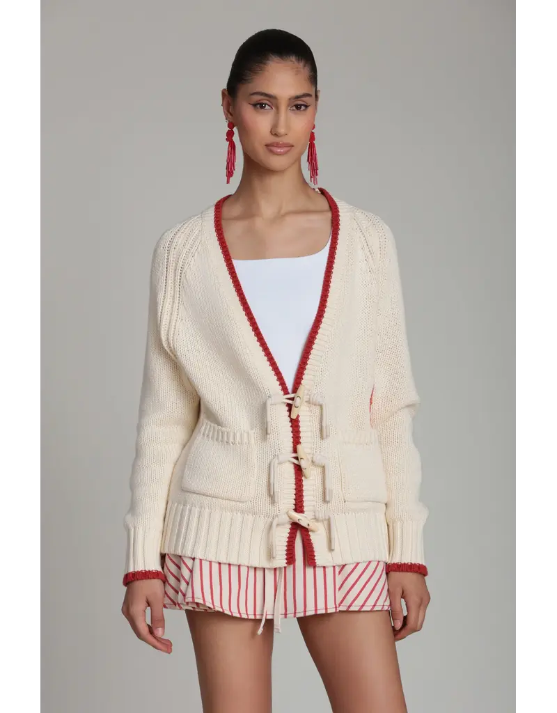 Avec Les Filles Cotton Intarsia Toggle Lobster Cardigan