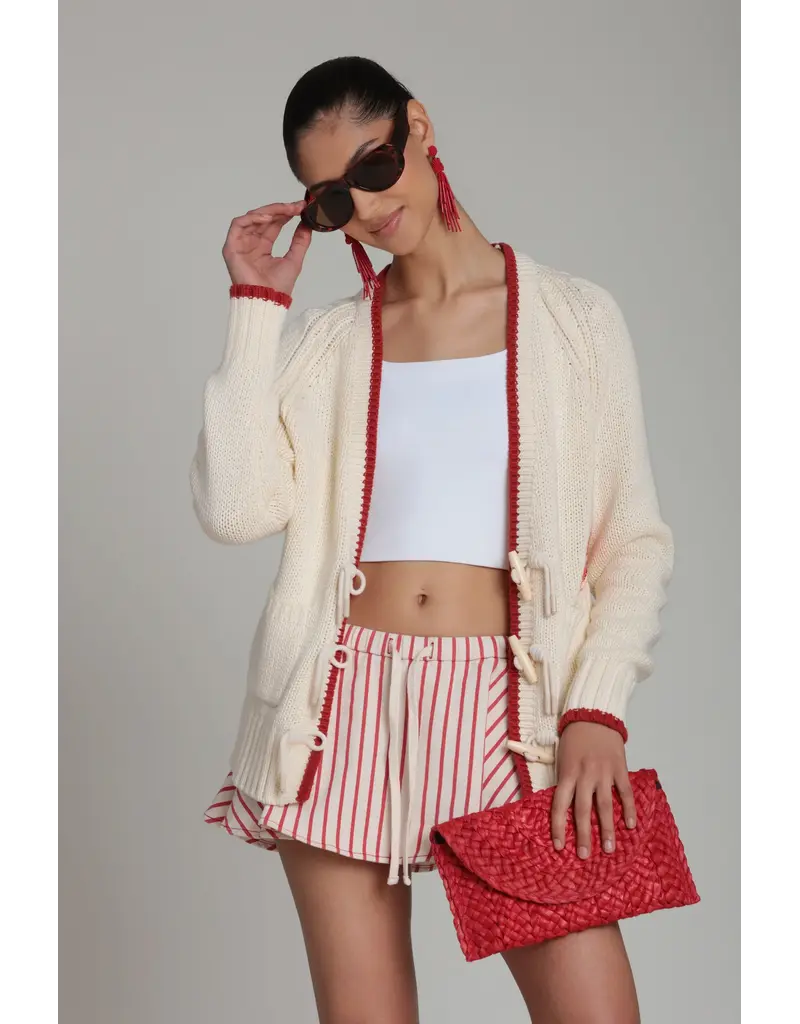 Avec Les Filles Cotton Intarsia Toggle Lobster Cardigan