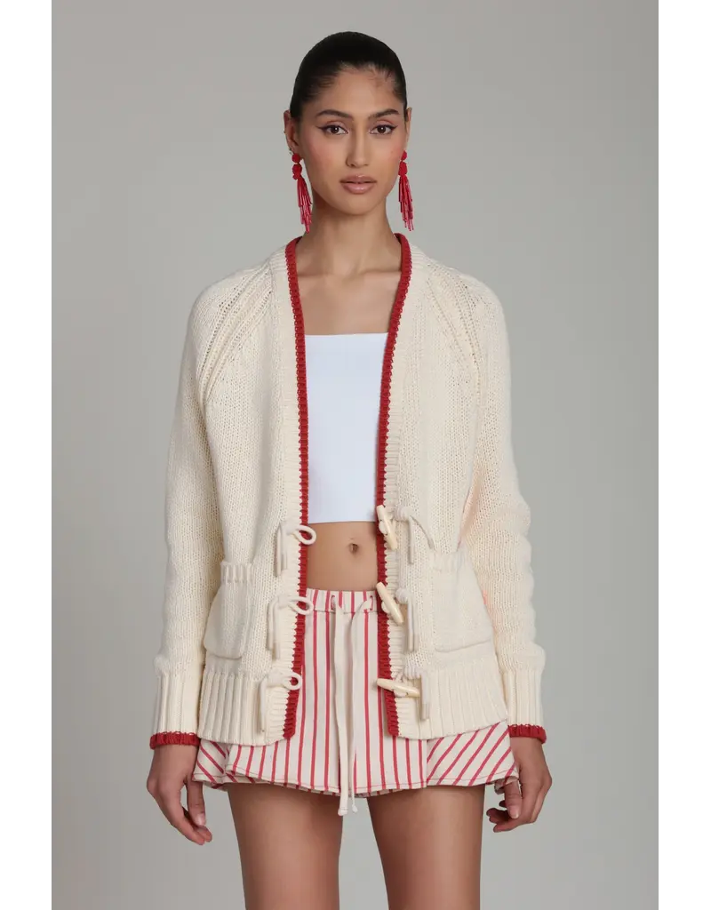 Avec Les Filles Cotton Intarsia Toggle Lobster Cardigan