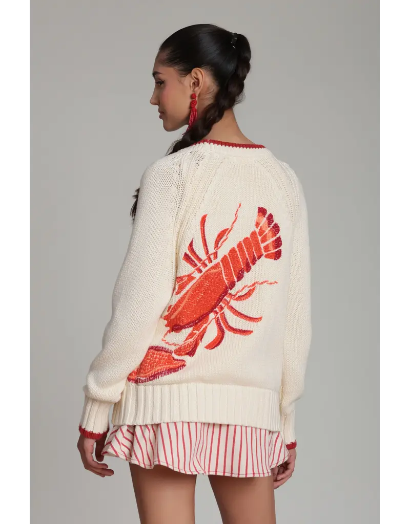 Avec Les Filles Cotton Intarsia Toggle Lobster Cardigan