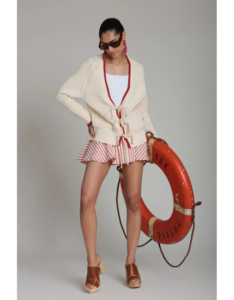 Avec Les Filles Cotton Intarsia Toggle Lobster Cardigan