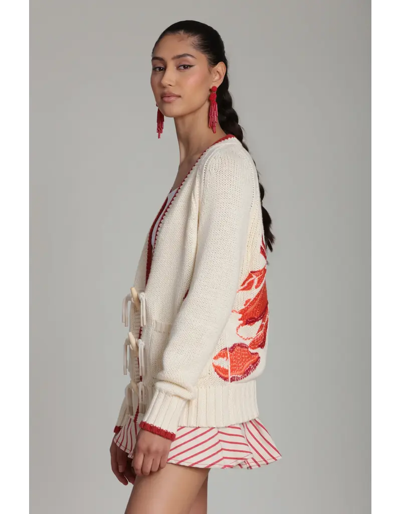 Avec Les Filles Cotton Intarsia Toggle Lobster Cardigan
