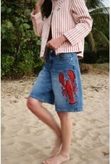 Avec Les Filles Lobster Embroidered Stretch Denim Shorts