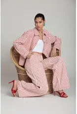 Avec Les Filles Stretch Cotton Red Striped Wide Leg Pants