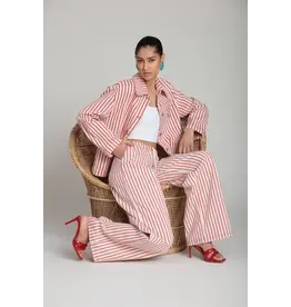 Avec Les Filles Stretch Cotton Red Striped Wide Leg Pants