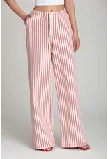 Avec Les Filles Stretch Cotton Red Striped Wide Leg Pants