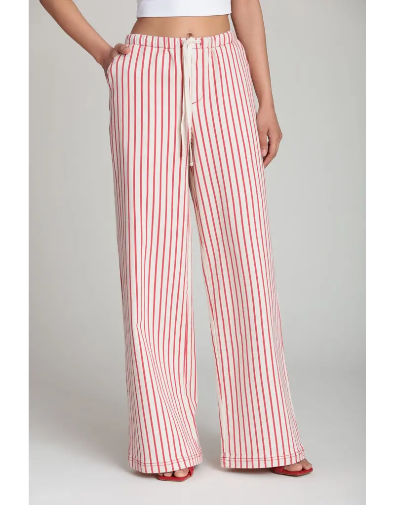Avec Les Filles Stretch Cotton Red Striped Wide Leg Pants