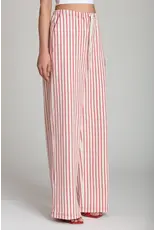 Avec Les Filles Stretch Cotton Red Striped Wide Leg Pants