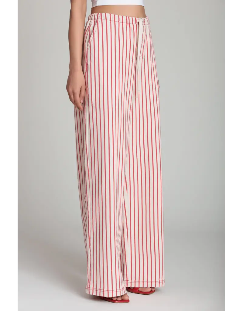 Avec Les Filles Stretch Cotton Red Striped Wide Leg Pants
