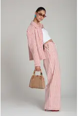 Avec Les Filles Stretch Cotton Red Striped Wide Leg Pants
