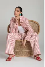 Avec Les Filles Stretch Cotton Red Striped Wide Leg Pants