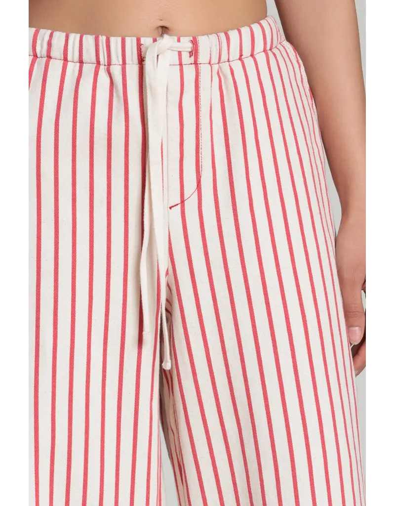 Avec Les Filles Stretch Cotton Red Striped Wide Leg Pants