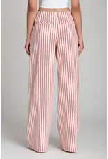 Avec Les Filles Stretch Cotton Red Striped Wide Leg Pants
