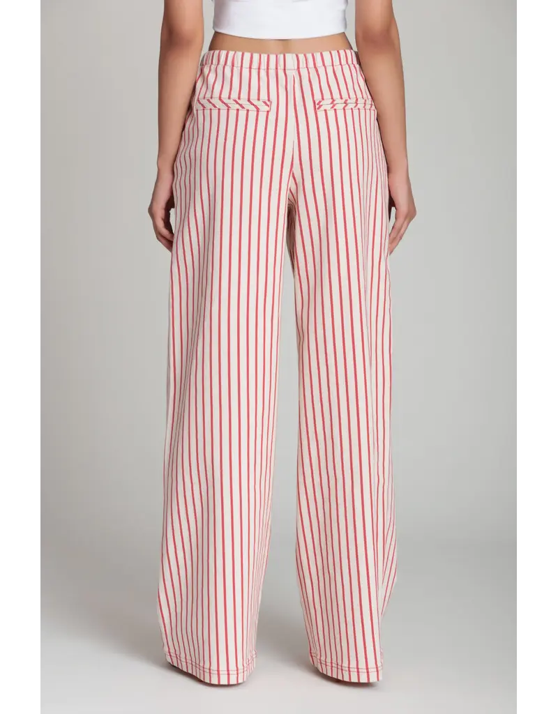 Avec Les Filles Stretch Cotton Red Striped Wide Leg Pants