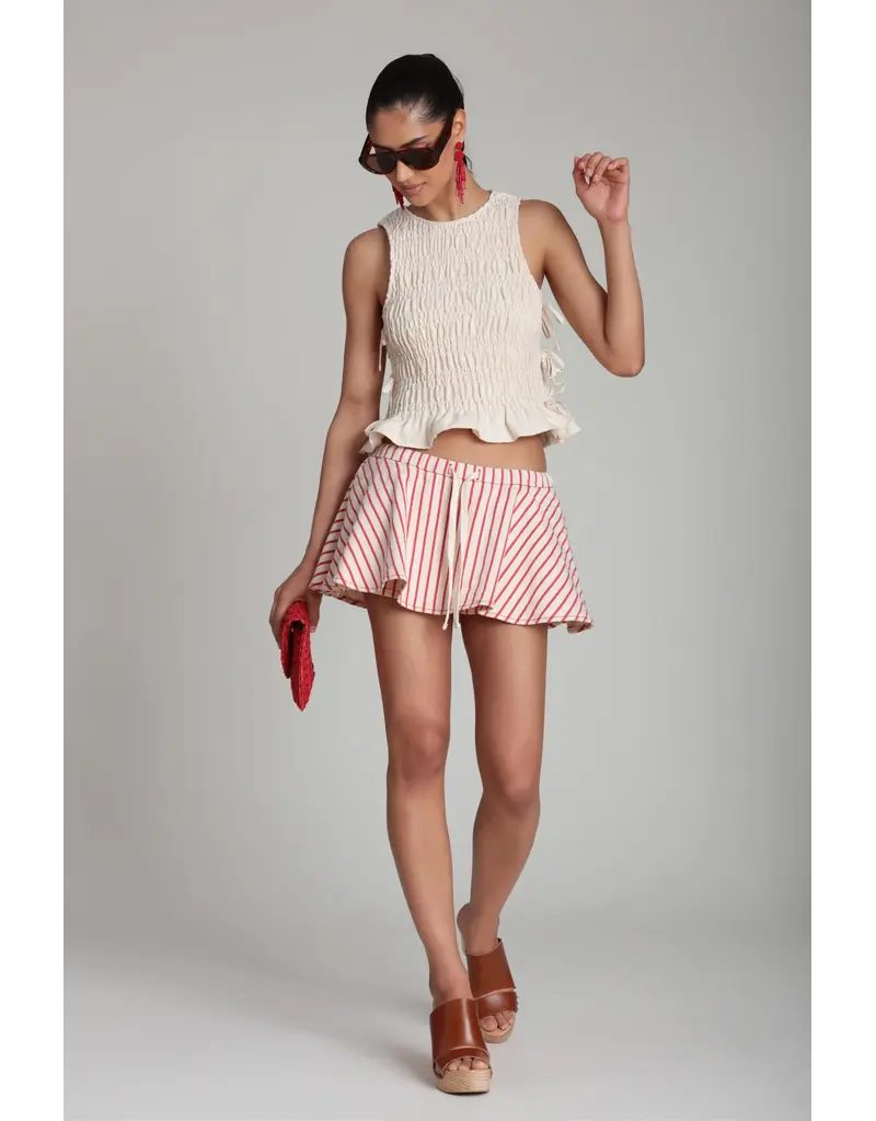 Avec Les Filles Striped Stretch Cotton Micro Mini Skort