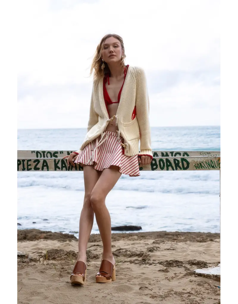 Avec Les Filles Striped Stretch Cotton Micro Mini Skort
