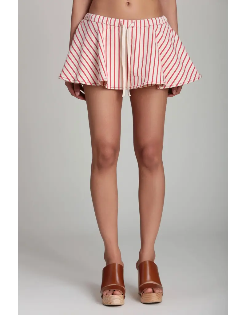 Avec Les Filles Striped Stretch Cotton Micro Mini Skort