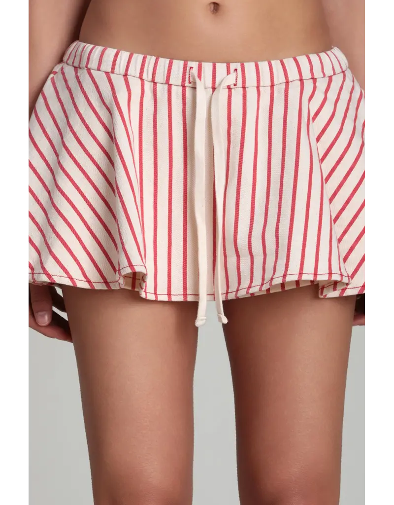 Avec Les Filles Striped Stretch Cotton Micro Mini Skort