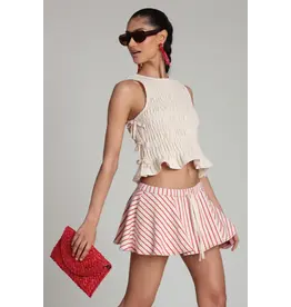 Avec Les Filles Striped Stretch Cotton Micro Mini Skort
