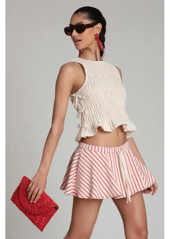 Avec Les Filles Striped Stretch Cotton Micro Mini Skort