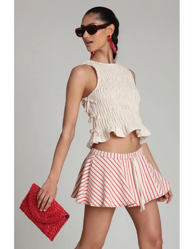 Avec Les Filles Striped Stretch Cotton Micro Mini Skort